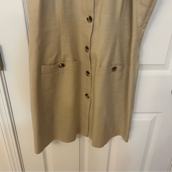 Veronica Beard Roxanne Linen Blend Button-Up Minidress in Stone Khaki Size 14 - Picture 11 of 14